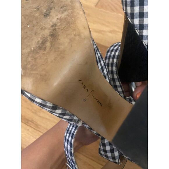 Zara Trafaluc Womens Gingham Black White Checkered Block Heel Ankle Strap sz 41 - Picture 5 of 8